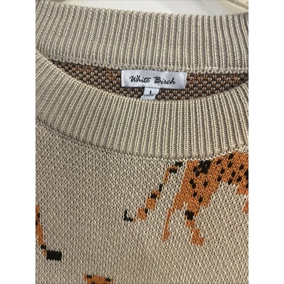 White Birch Womens LARGE Sweater With Cheetahs Oversized Comfy Slouchy Crew Neck - Picture 4 of 9